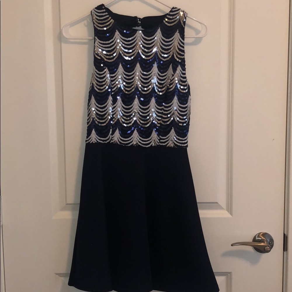 Navy, Silver, White Homecoming Dress